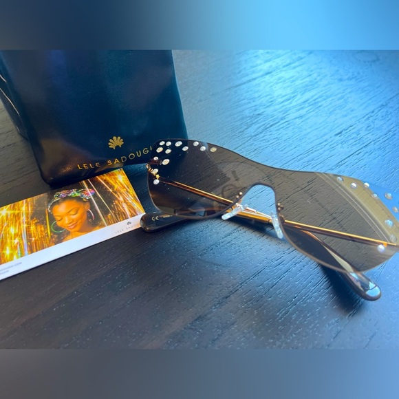 NWT LELE SADOUGHI Downtown Disco Metal Cat Eye Sunglasses -Faux Pearls- Crystals - Picture 5 of 5